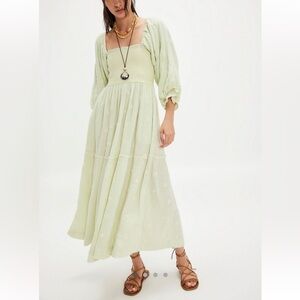 Free People Dahlia Embroidered Smocked Top Romantic Cottagecore Maternity Maxi